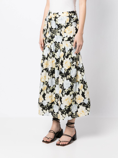 Shop We Are Kindred Sofia Floral-print Midi Skirt In Black