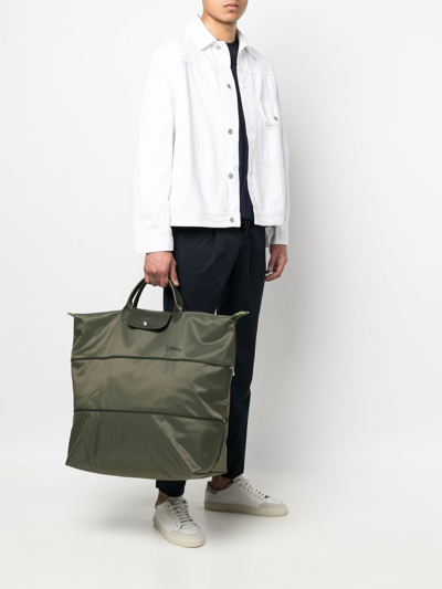 Longchamp Le Pliage Green Expandable Holdall In Green
