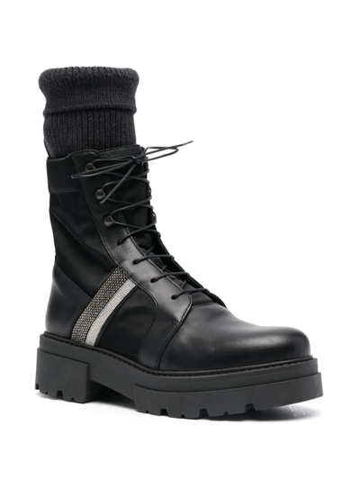 Fabiana Filippi Bead-embellished Combat Boots In Black | ModeSens