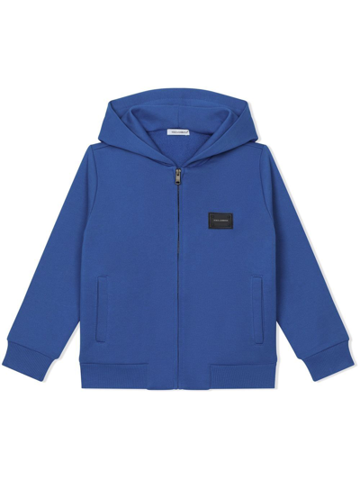Shop Dolce & Gabbana Logo-tag Zip-up Hoodie In Blau