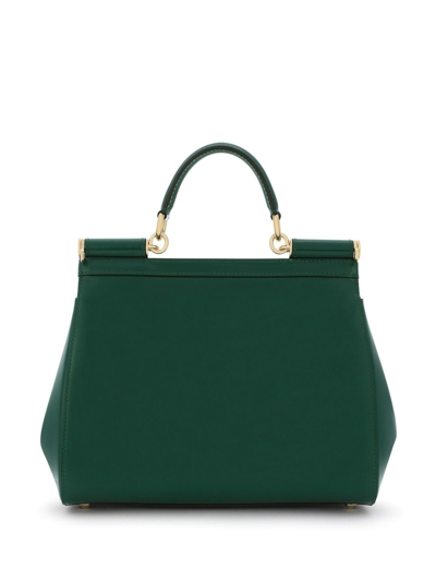 Shop Dolce & Gabbana Medium Sicily Leather Top-handle Bag In Green