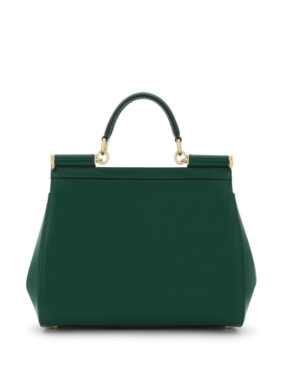 Dolce & Gabbana Medium Sicily Top Handle Bag In Dauphine Leather In Green