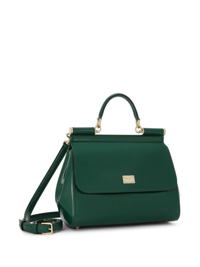 Shop Dolce & Gabbana Medium Sicily Leather Top-handle Bag In Green