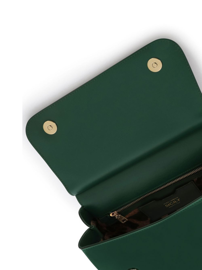 Dolce & Gabbana Medium Sicily Top Handle Bag In Dauphine Leather In Green