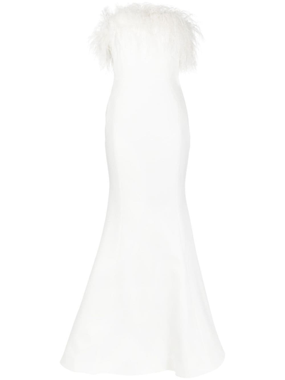 Shop Rebecca Vallance Grace Feather-trim Gown In White