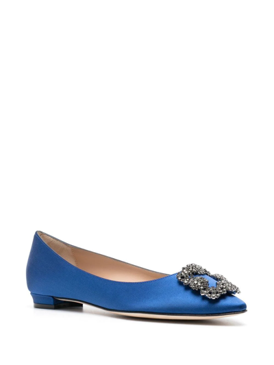 Manolo Blahnik Hangisflat Jewel-buckle Flat Shoes In Blue