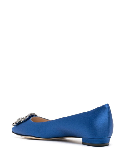 Manolo Blahnik Hangisflat Jewel-buckle Flat Shoes In Blue