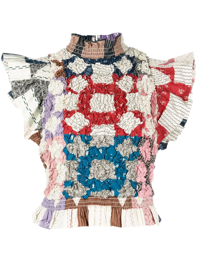 Shop Sea Textured Patchwork Blouse In Weiss