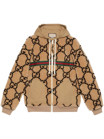 Shop Gucci Maxi Gg-pattern Fleece Jacket In Neutrals