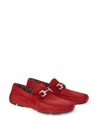 Shop Ferragamo Driver Gancini-ornament Loafers In Red