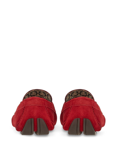 Ferragamo Driver Gancini-ornament Loafers In Red