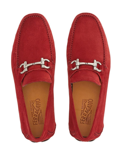 Shop Ferragamo Driver Gancini-ornament Loafers In Red