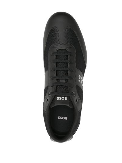Shop Hugo Boss Logo-print Faux-leather Sneakers In Black