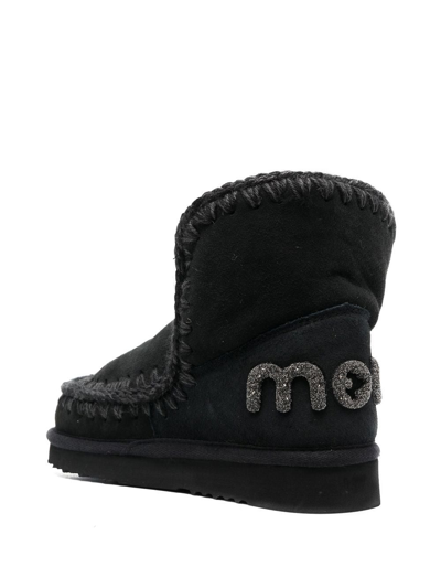 Shop Mou Eskimo Glitter Logo Ankle Boots In Black