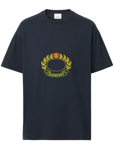 Shop Burberry Oak Leaf-embroidery T-shirt In Blau