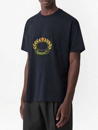 Shop Burberry Oak Leaf-embroidery T-shirt In Blau