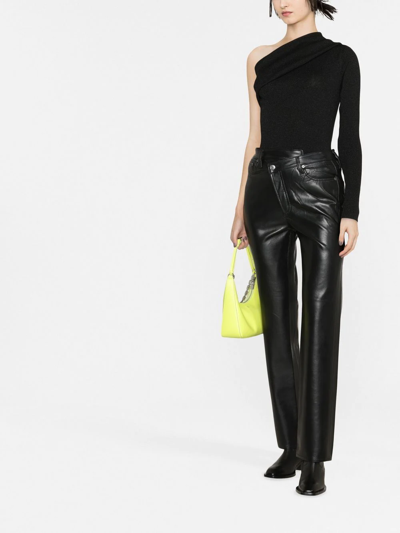 Shop Agolde Asymmetric Recycled Leather-blend Trousers In Black