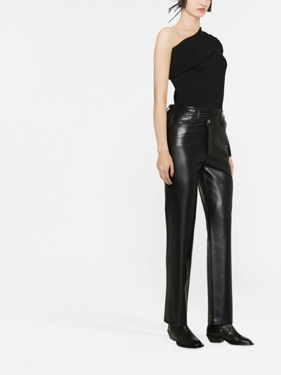 Shop Agolde Asymmetric Recycled Leather-blend Trousers In Black