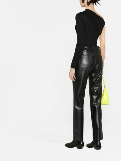 Shop Agolde Asymmetric Recycled Leather-blend Trousers In Black