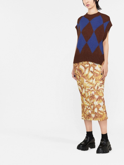La Doublej Argyle-check Knitted Vest In Braun