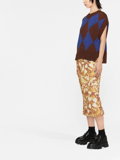 La Doublej Argyle-check Knitted Vest In Braun