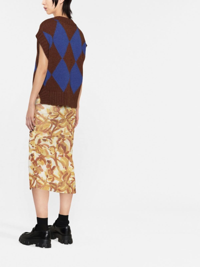 La Doublej Argyle-check Knitted Vest In Braun