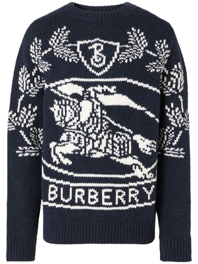 Shop Burberry Ekd Intarsia Wool Jumper In Blue