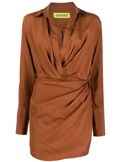 Shop Gauge81 Naha Draped Shirt Dress In Braun