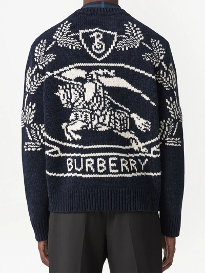 Shop Burberry Ekd Intarsia Wool Jumper In Blue