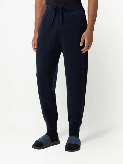 Burberry Logo-embroidered Cashmere Track Pants In Blau
