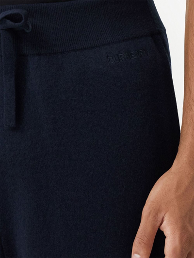 Burberry Logo-embroidered Cashmere Track Pants In Blau