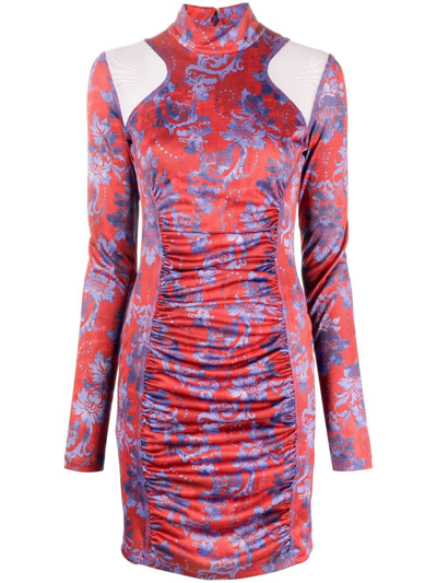 Shop Versace Jeans Couture Paisley-print Ruched Minidress In Rot