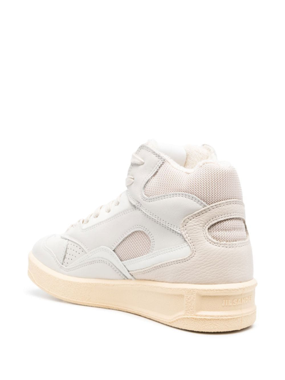 Jil Sander Beige High-top Sneakers With Leather Inserts And Embossed Logo In Canvas Woman In Nude