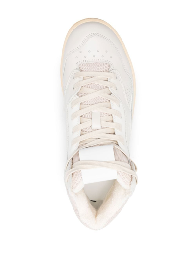 Jil Sander Beige High-top Sneakers With Leather Inserts And Embossed Logo In Canvas Woman In Nude