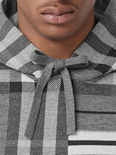 Shop Burberry Striped Check-pattern Hoodie In Grau