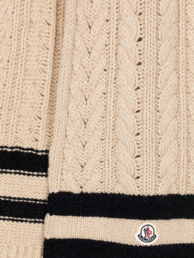Shop Moncler Striped Wool-cashmere Blend Scarf In Nude