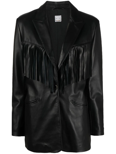 Shop Washington Dee Cee Fringed-trim Leather Jacket In Schwarz