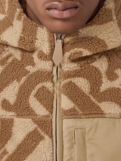 Shop Burberry Tb Monogram Fleece Zipped Hoodie In Braun
