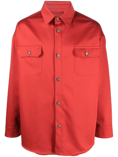 Shop 424 Button-down Fitted Shirt Jacket In Rot