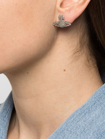 Shop Vivienne Westwood Crystal-embellished Logo Stud Earring In Silber