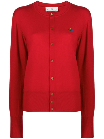 Shop Vivienne Westwood Orb-embroidered Cardigan In Rot
