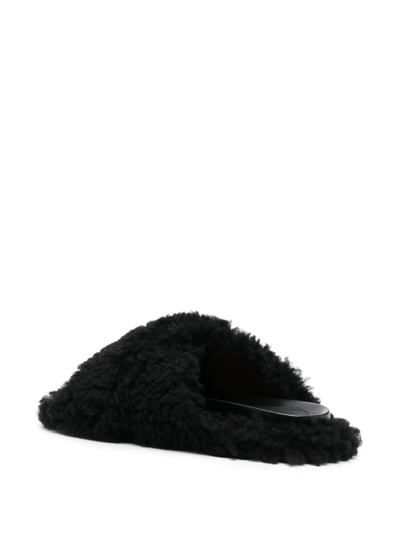 Marni 10mm Fussbett Crisscross Shearling Slide In Black