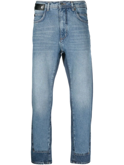 Shop Neil Barrett Two-tone Straight-leg Jeans In Blue