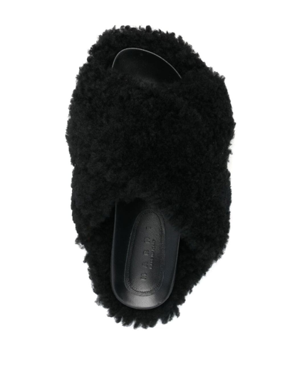 Shop Marni Shearling Leather Slides In Black