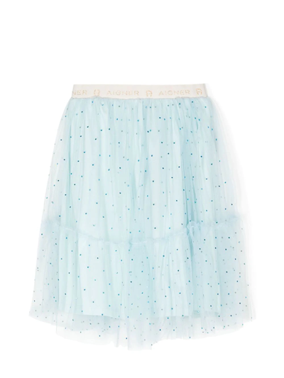 Shop Aigner Sequin-embellished Tulle Skirt In Blue