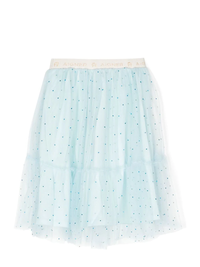 Shop Aigner Sequin-embellished Tulle Skirt In Blue