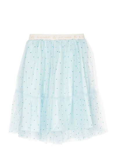 Aigner Sequin-embellished Tulle Skirt In Blue