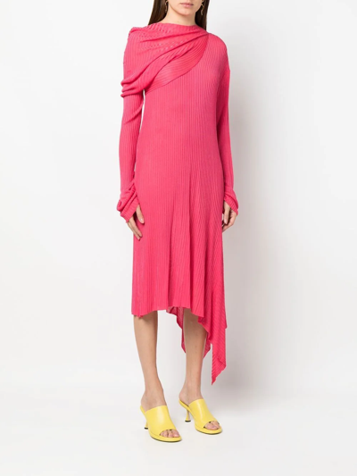 Shop Marques' Almeida Ribbed-knit Asymmetric Dress In Pink