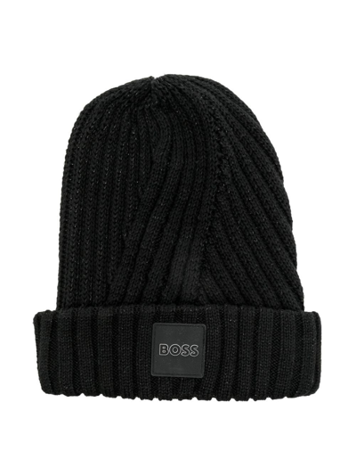 Shop Bosswear Knitted Logo-patch Hat In Black