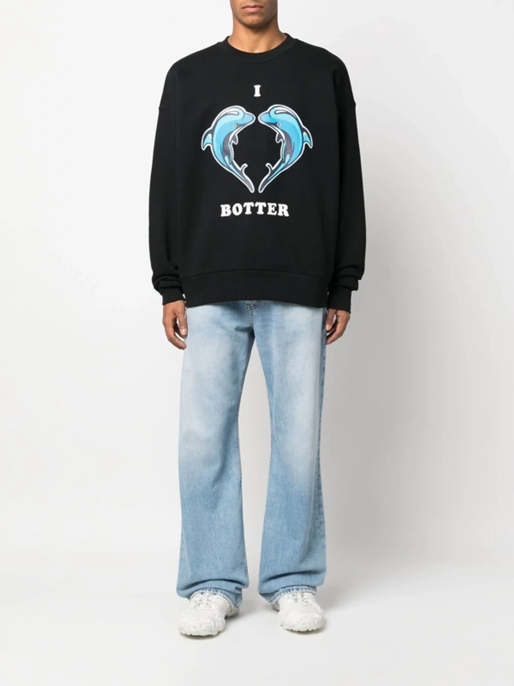 【BOTTER】CREWNECK SWEATER DOLPHIN BOTTER BLUE Botter Dolphin Print Cotton Crewneck Sweatshirt In Black